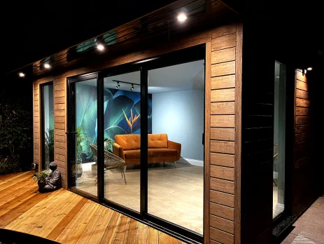 Spacious modern interior with warm lighting